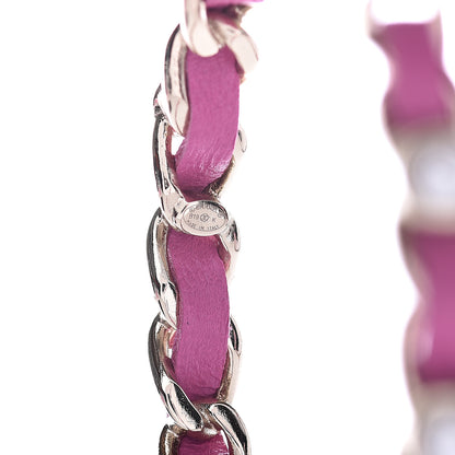 Chanel Lambskin Pearl CC Chain Hoop Earrings Gold Pink 3 of 4