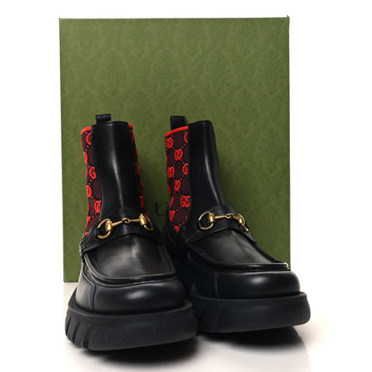 Gucci Quebec Calfskin Technical Jersey Knit GG Monogram Mens Horsebit Ankle Boots 10 Black Light Hibiscus Red 8 of 8