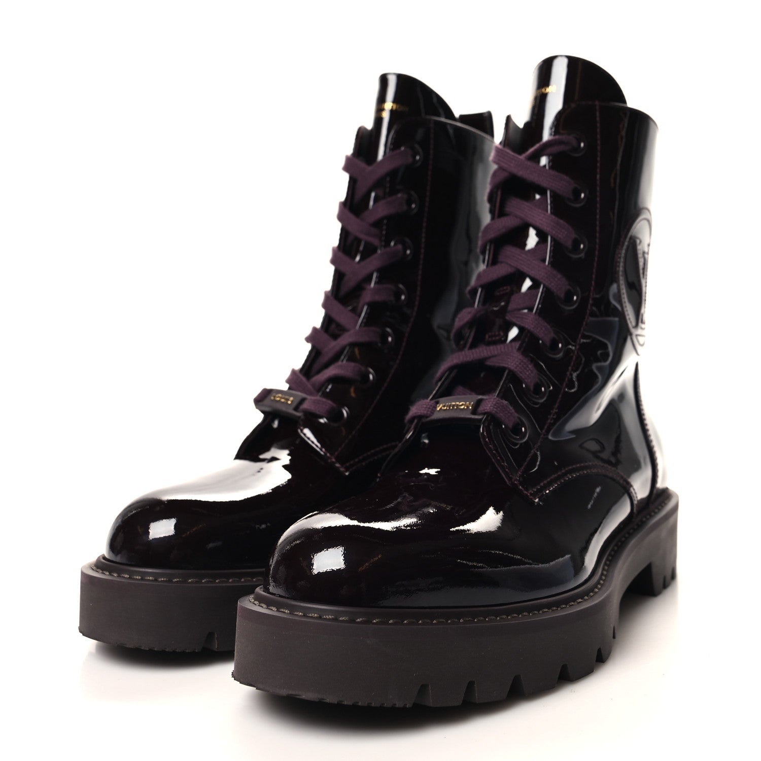 Louis Vuitton Patent Territory Ranger Boots 37.5 Bordeaux 3 of 8