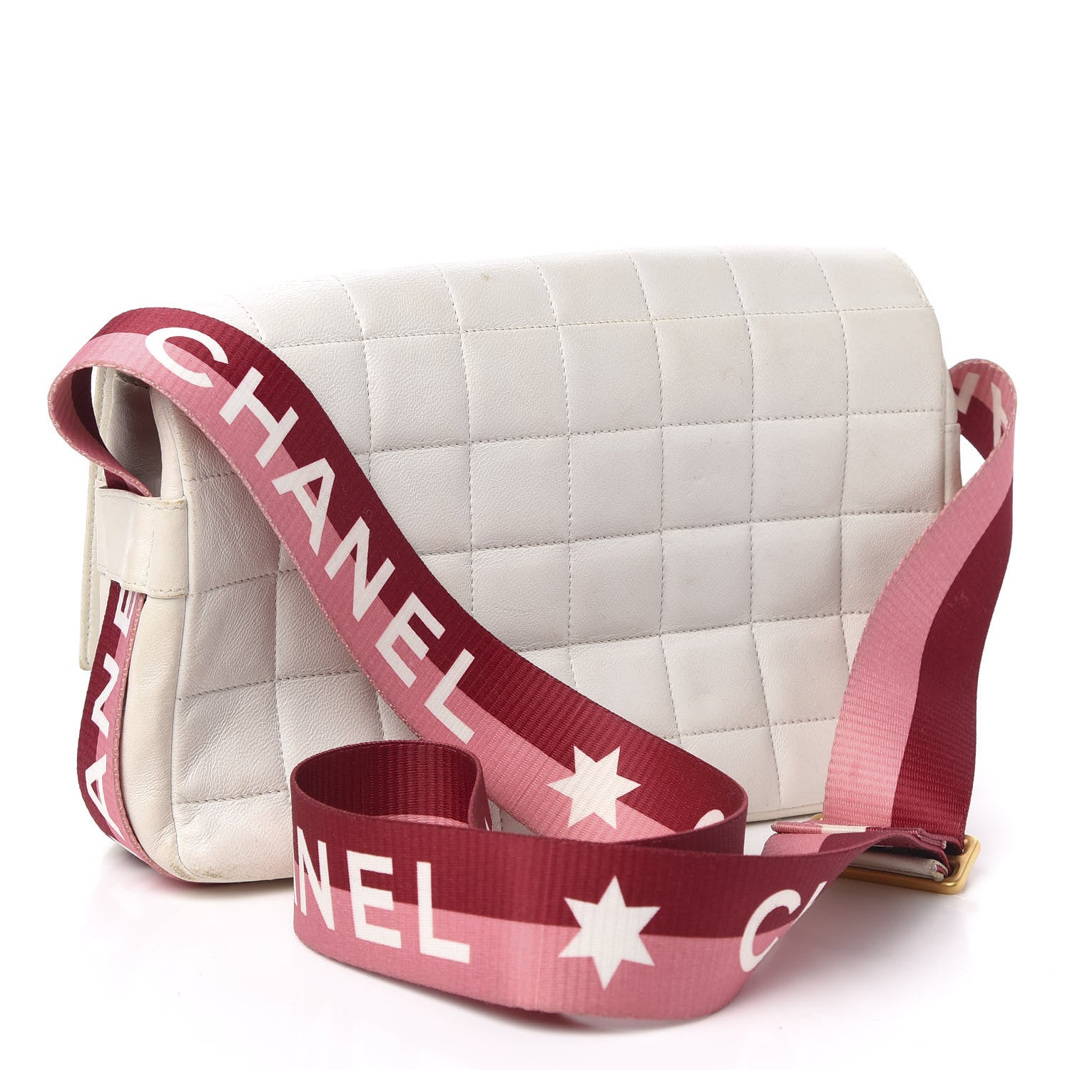 Chanel Lambskin Square Stitched Sport Flap White Red 3 of 15