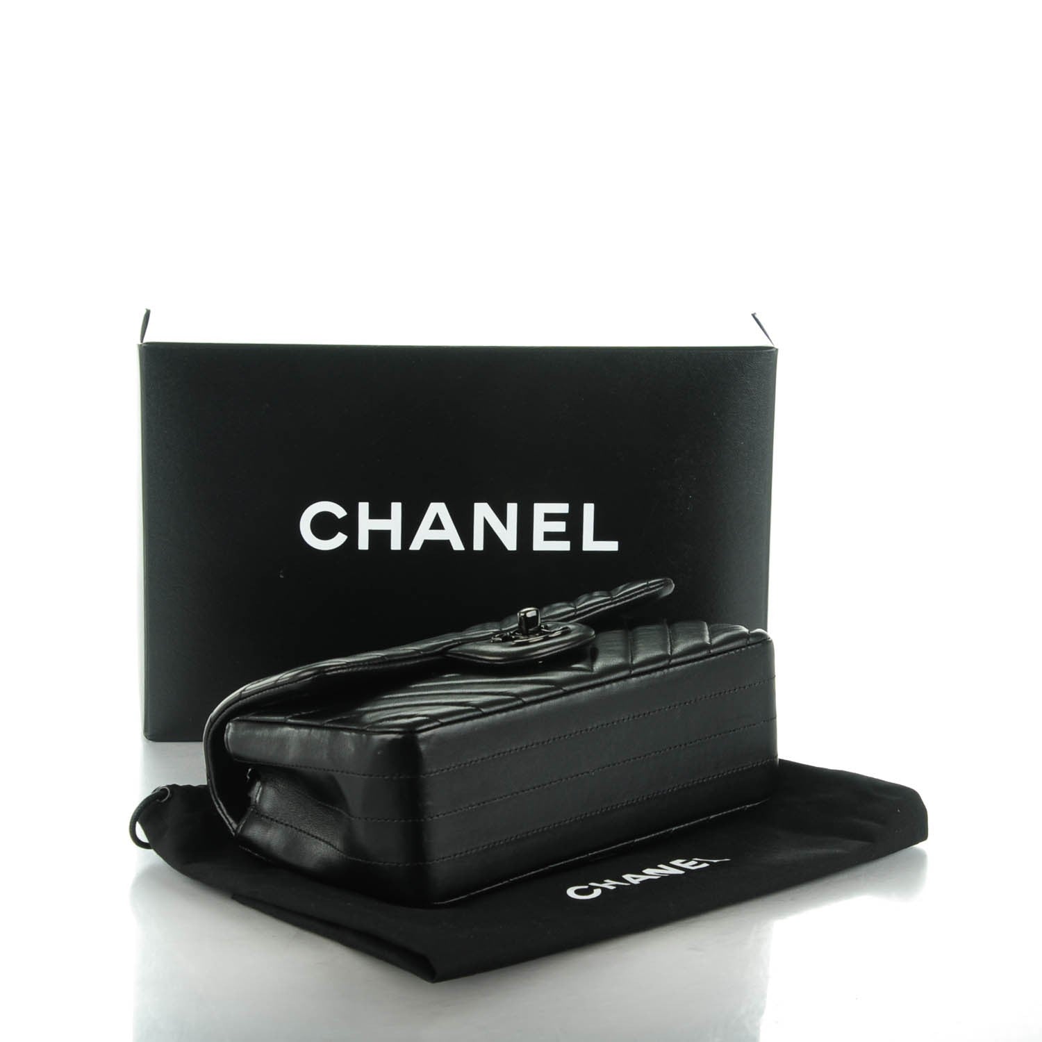 Chanel Lambskin Chevron Quilted Mini Rectangular Flap So Black 4 of 8