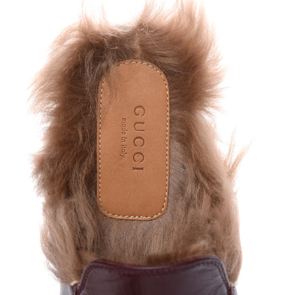 Gucci Malaga Kid Fur Womens Princetown Slippers 37.5 Vintage Bordeaux 6 of 9
