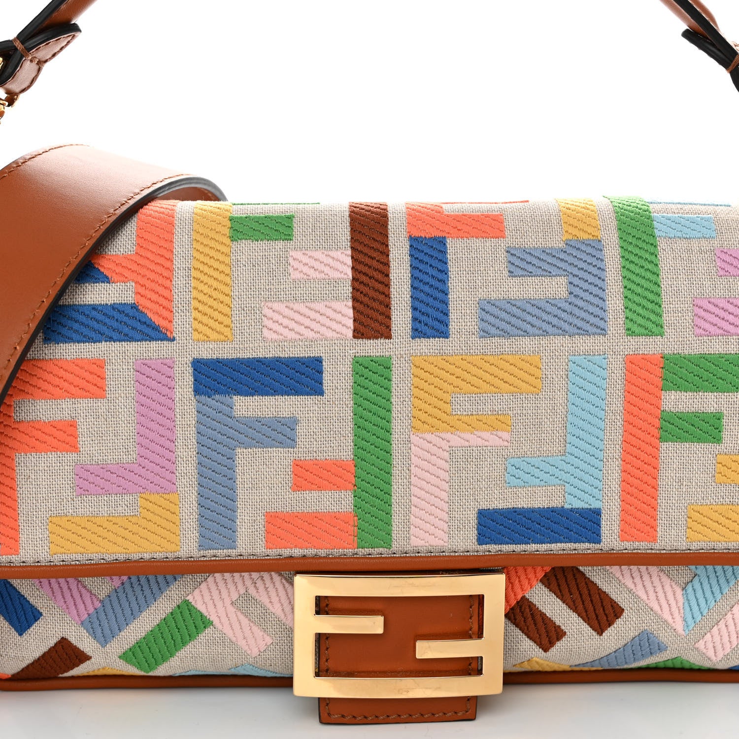 Fendi Kuban Canvas Vitello King FF Embroidered Baguette Grezzo Multicolor 8 of 10