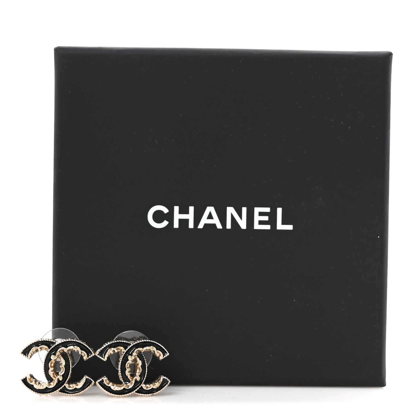 Enamel CC Baroque Earrings Black Gold