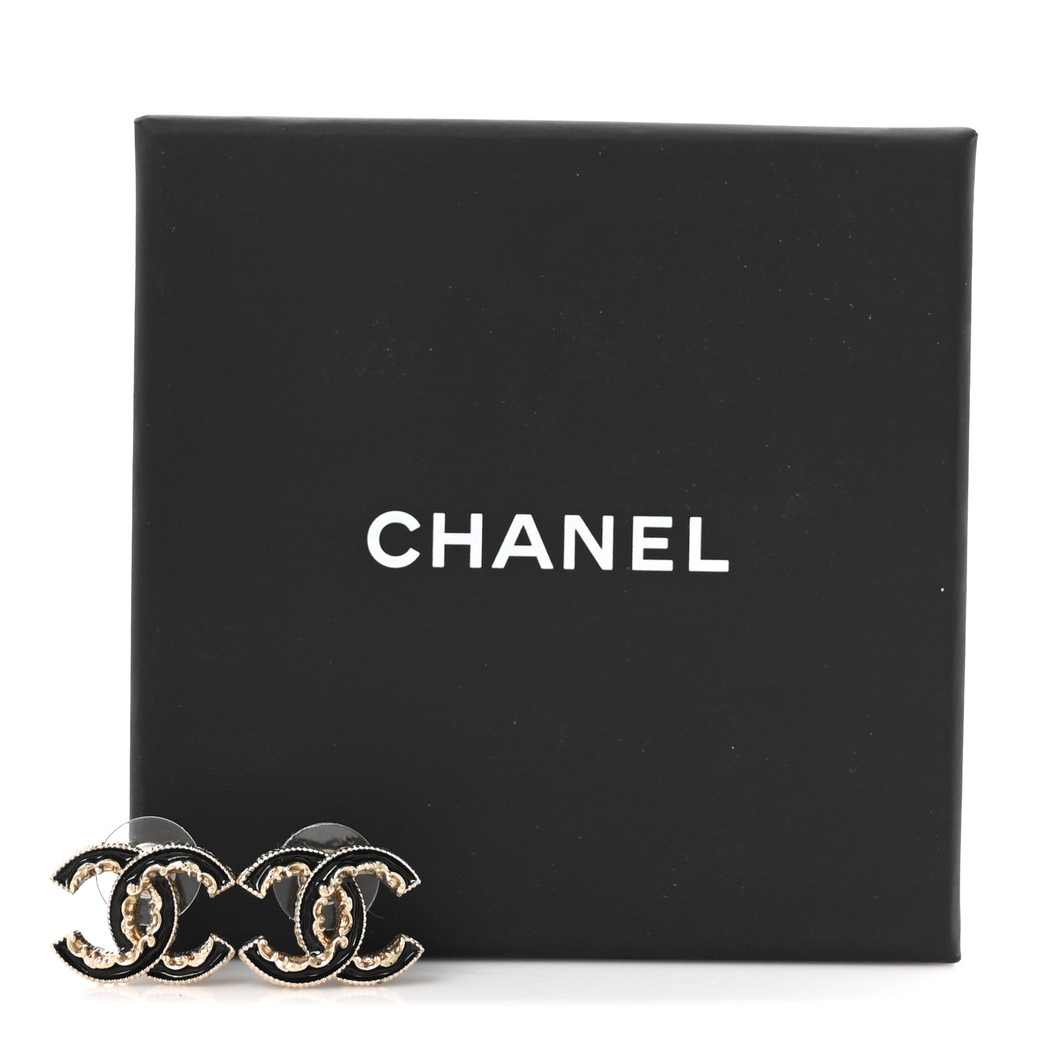 Chanel Enamel CC Baroque Earrings Black Gold 5 of 5