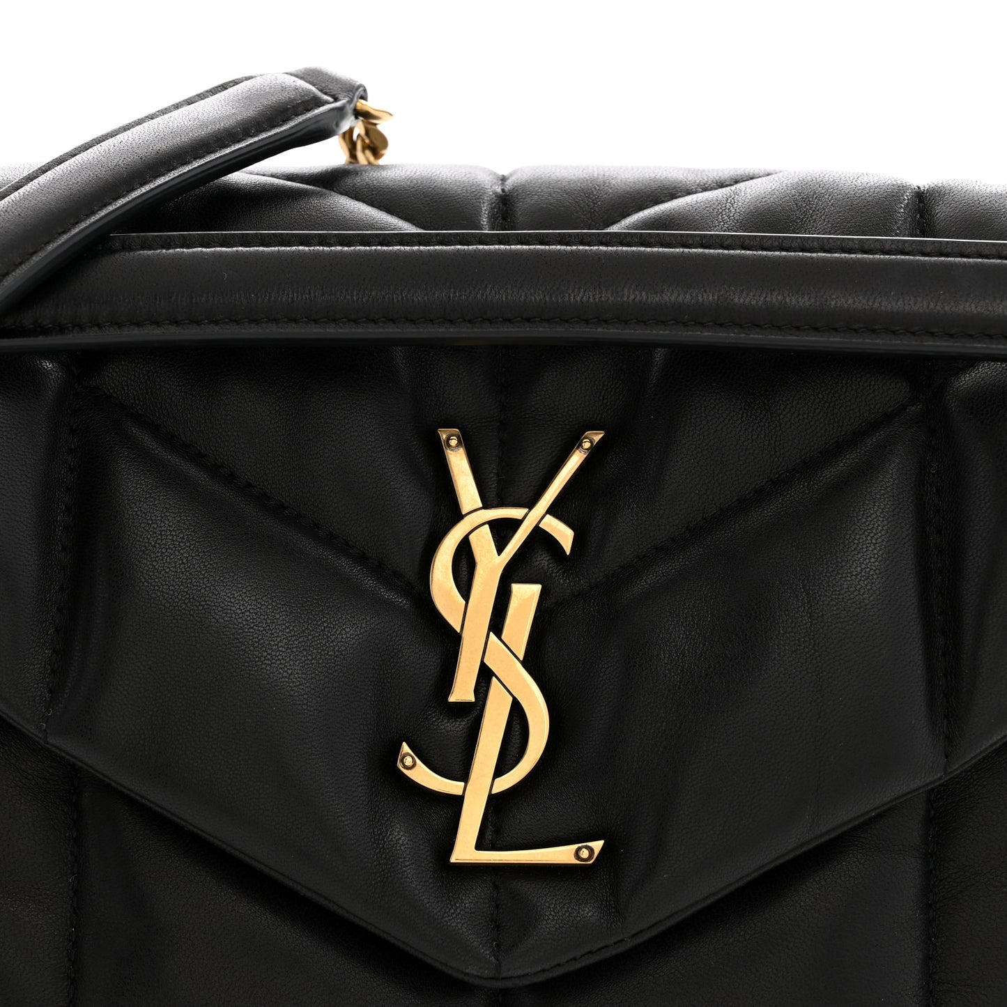 Lambskin Quilted Small Loulou Puffer Monogram Chain Satchel Black