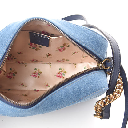 Gucci Denim Matelasse Small Pearly GG Marmont Chain Shoulder Bag Blue 5 of 9