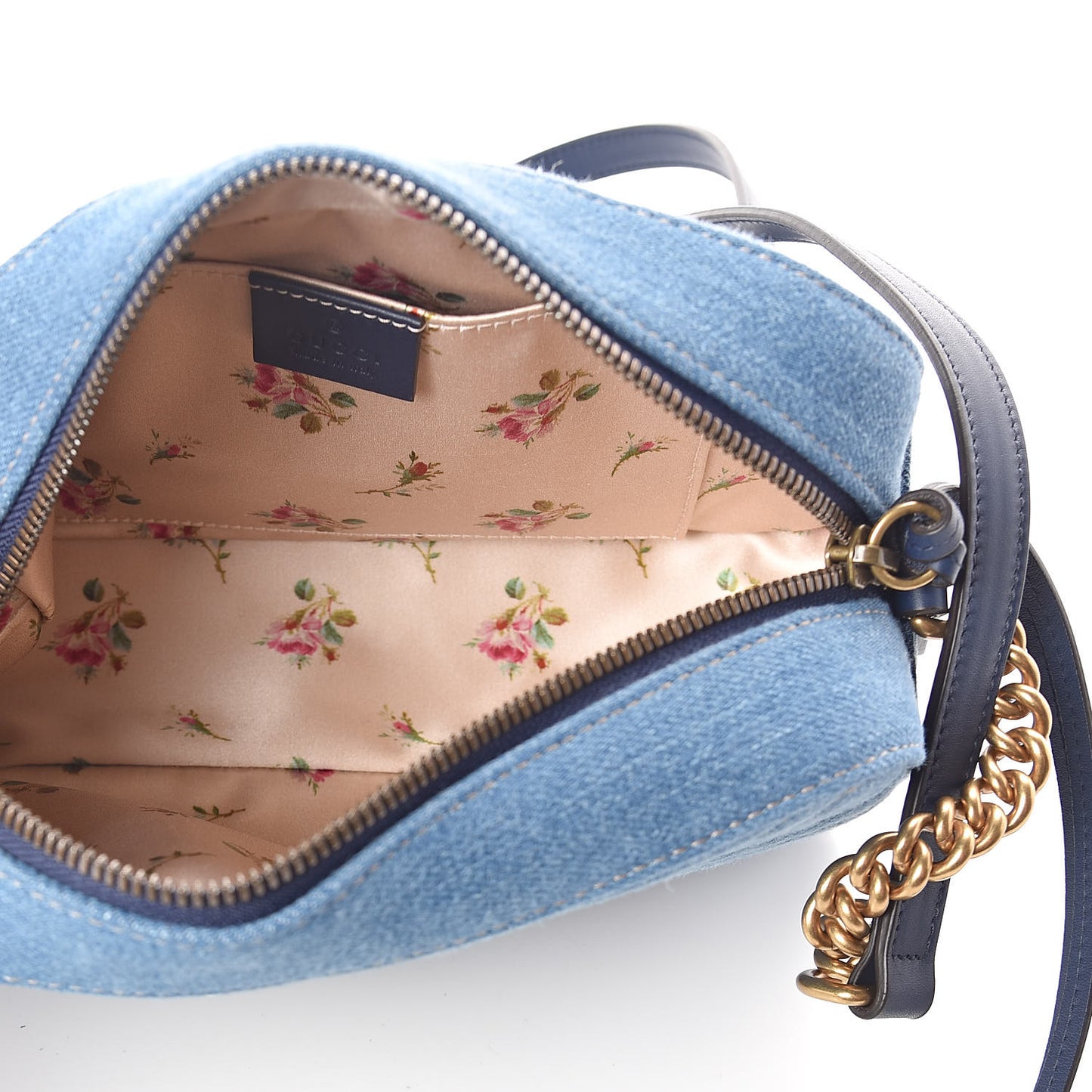 Denim Matelasse Small Pearly GG Marmont Chain Shoulder Bag Blue