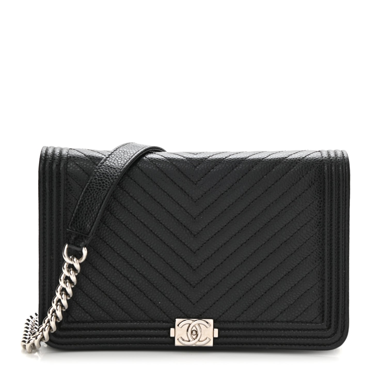 Caviar Chevron Quilted Boy Wallet On Chain WOC Black