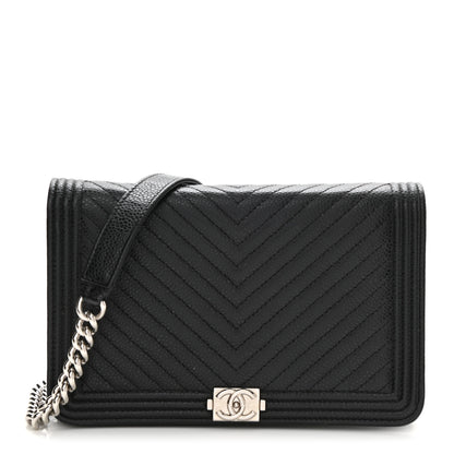 Chanel Caviar Chevron Quilted Boy Wallet On Chain WOC Black 1 of 13