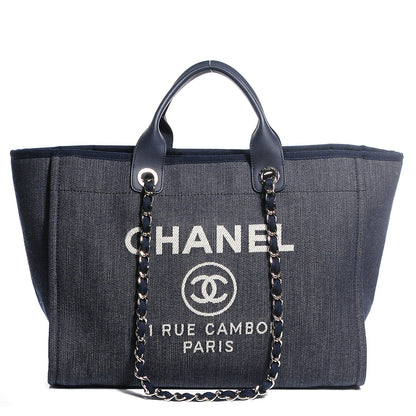 Chanel Canvas Large Deauville Tote Dark Blue 1 of 8