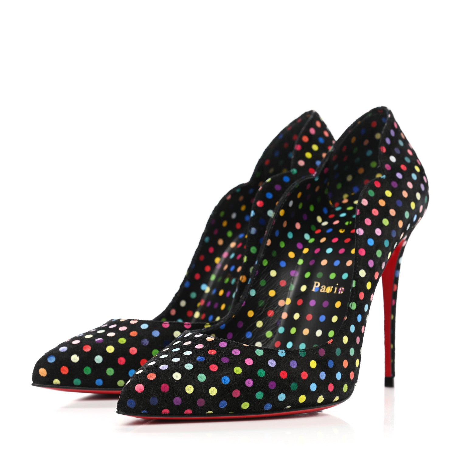 Christian Louboutin Suede Polka Dot Hot Chick 100 Pumps 37.5 Black Multicolor 3 of 8