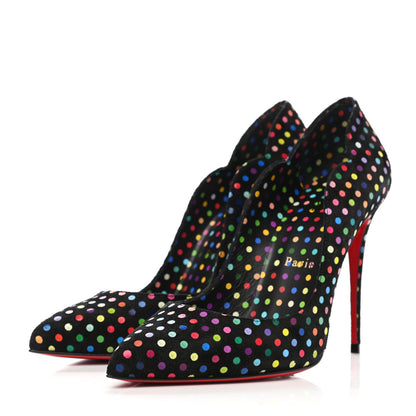 Christian Louboutin Suede Polka Dot Hot Chick 100 Pumps 37.5 Black Multicolor 3 of 8