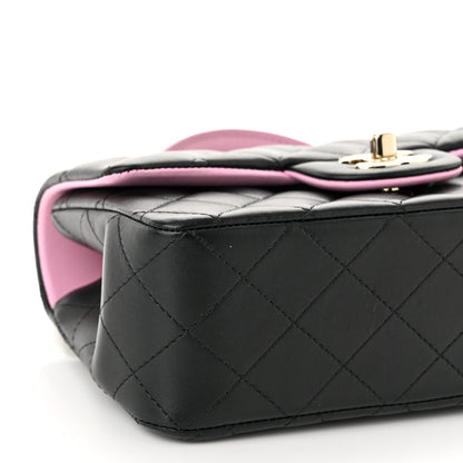 Chanel Lambskin Quilted Bi-Color Mini Top Handle Rectangular Flap Black Lilac 9 of 11