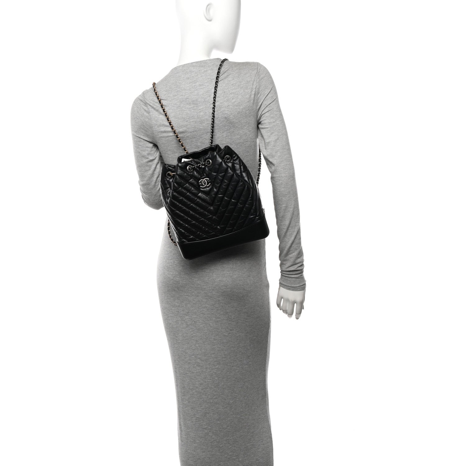 Chanel Aged Calfskin Chevron Quilted Small Gabrielle Backpack Black 2 of 11