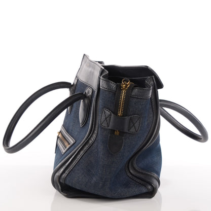 Celine Calfskin Denim Mini Luggage Black Navy 13 of 17