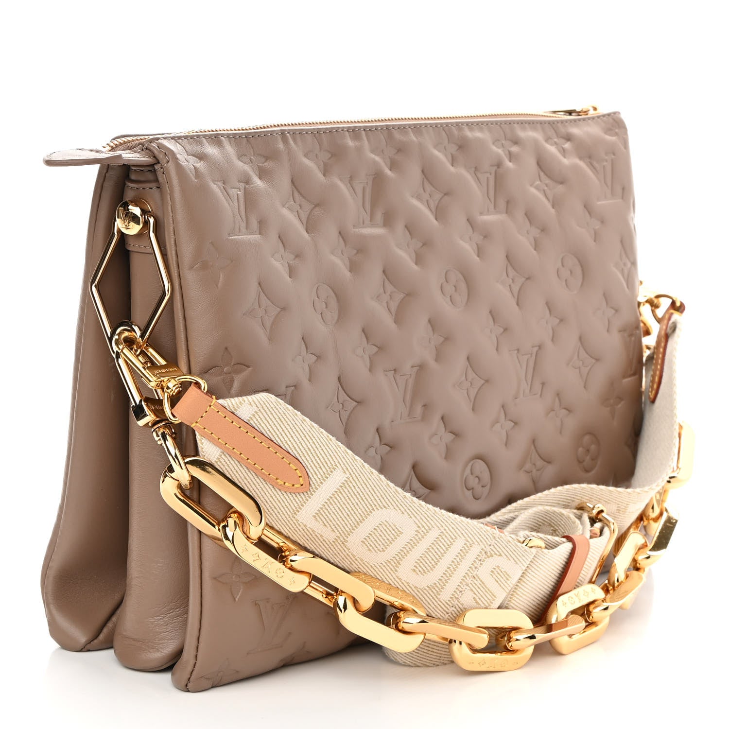 Louis Vuitton Lambskin Embossed Monogram Coussin MM Taupe 3 of 8