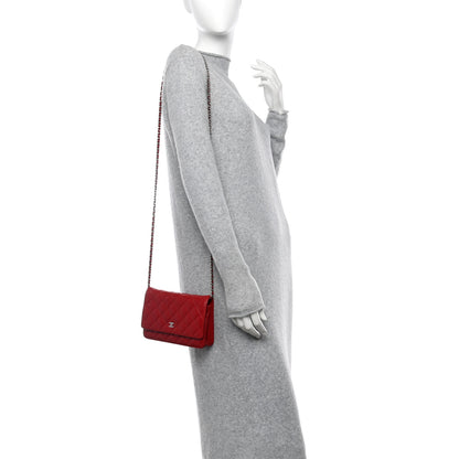 Chanel Lambskin Quilted Wallet On Chain WOC Red 2 of 12