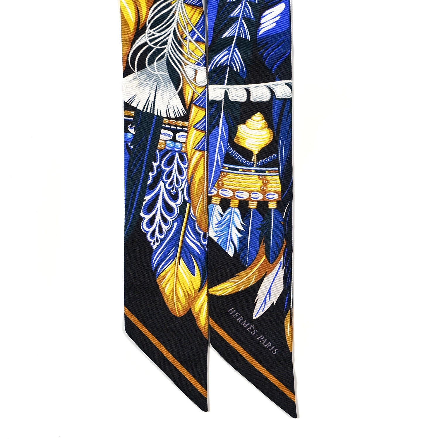 Hermes Silk La Danse Pacifique Twilly Bleu Nuit Jaune Vif 2 of 3