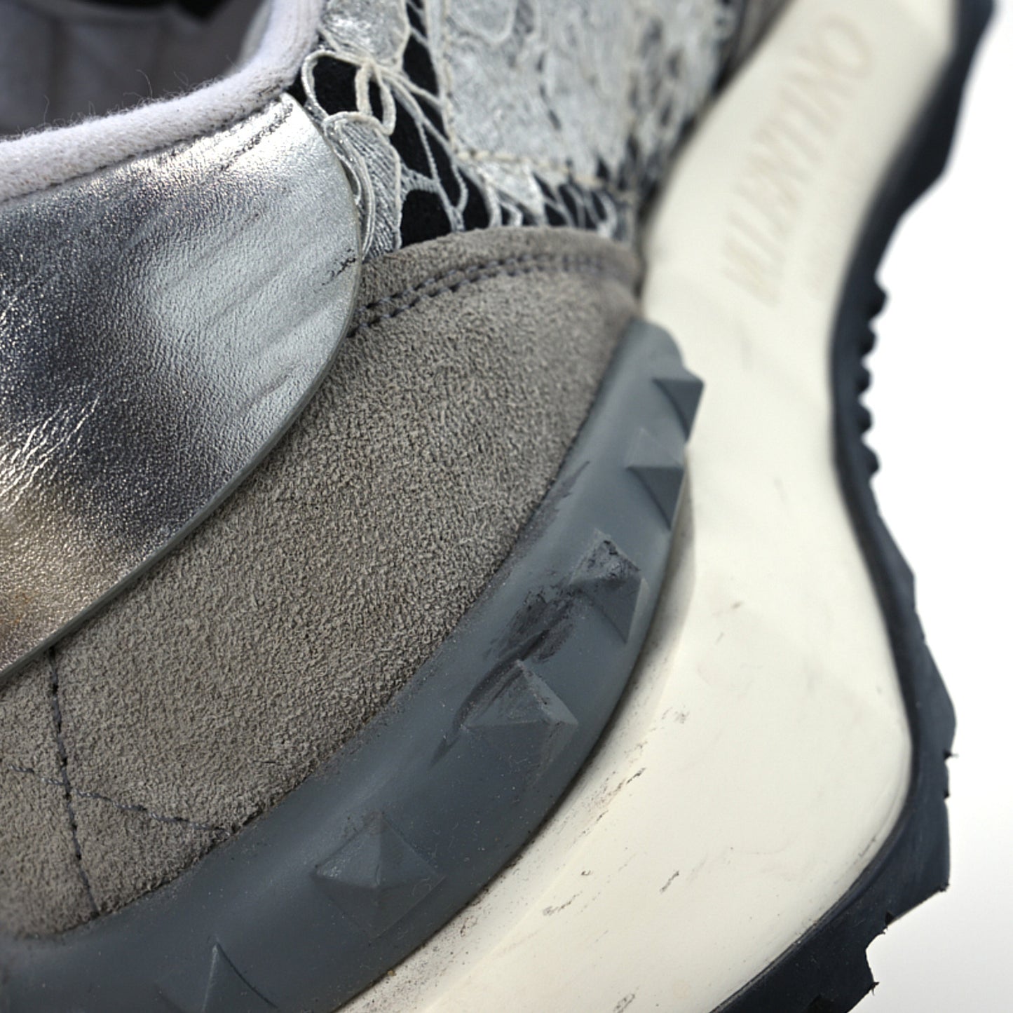 Metallic Calfskin Lace Mesh Lacerunner Sneaker 37.5 Silver Pastel Gray
