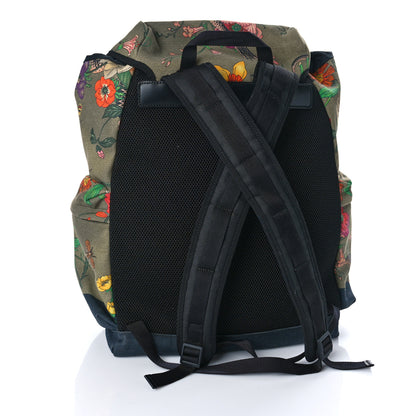 Gucci Canvas Floral Snake Double Buckle Backpack Green 3 of 9