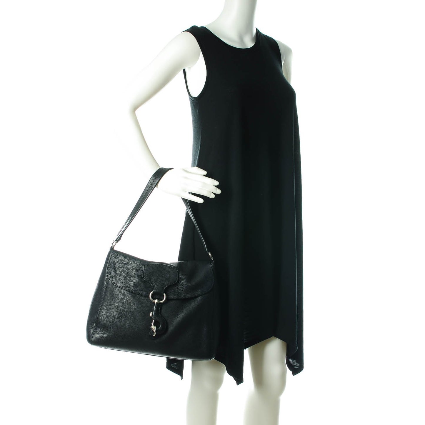 Vitello Daino Shoulder Flap Bag Nero Black