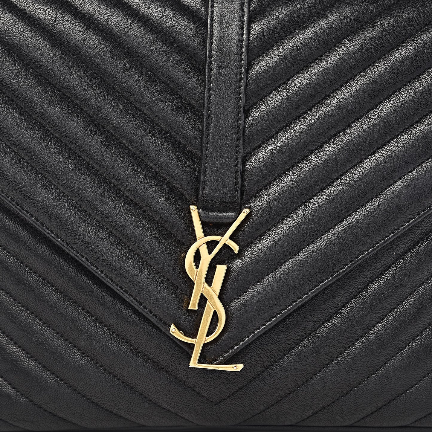 Sheepskin Matelasse Chevron Monogram Large College Satchel Black