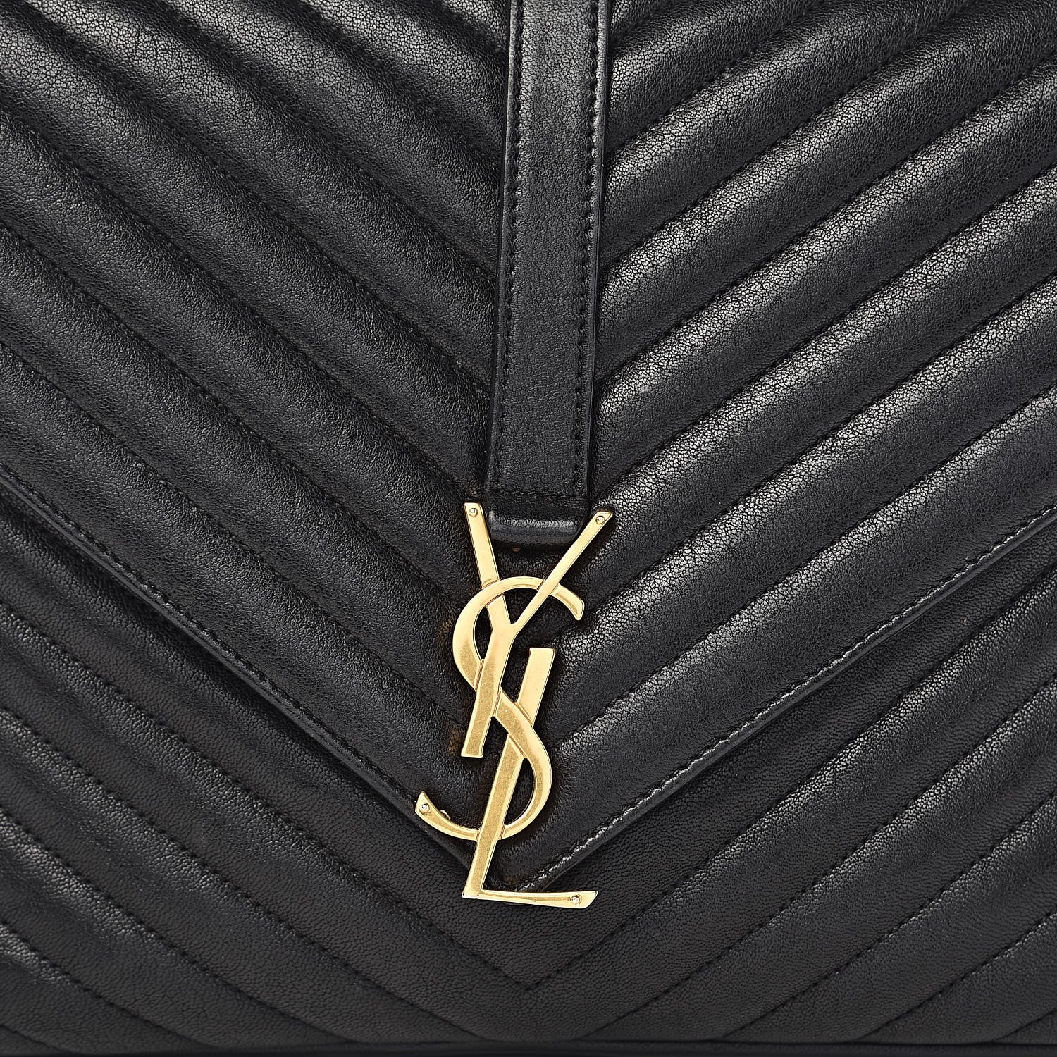 Saint Laurent Sheepskin Matelasse Chevron Monogram Large College Satchel Black 13 of 13