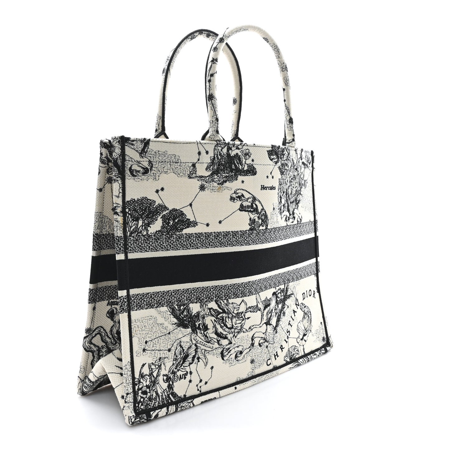 Canvas Embroidered Large Zodiac Toile De Jouy Book Tote Latte