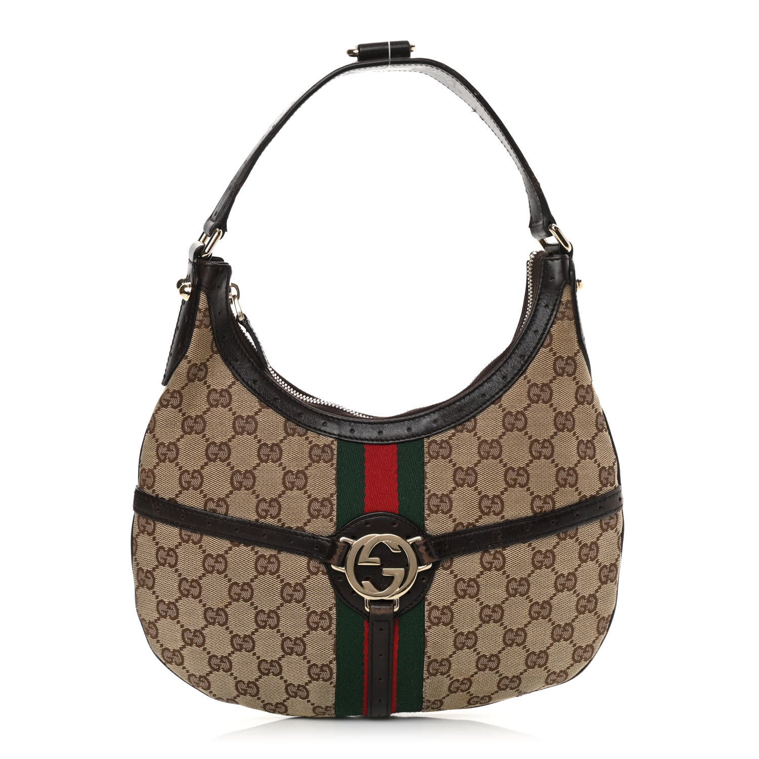 Gucci Monogram Web GG Reins Hobo Brown 1 of 15
