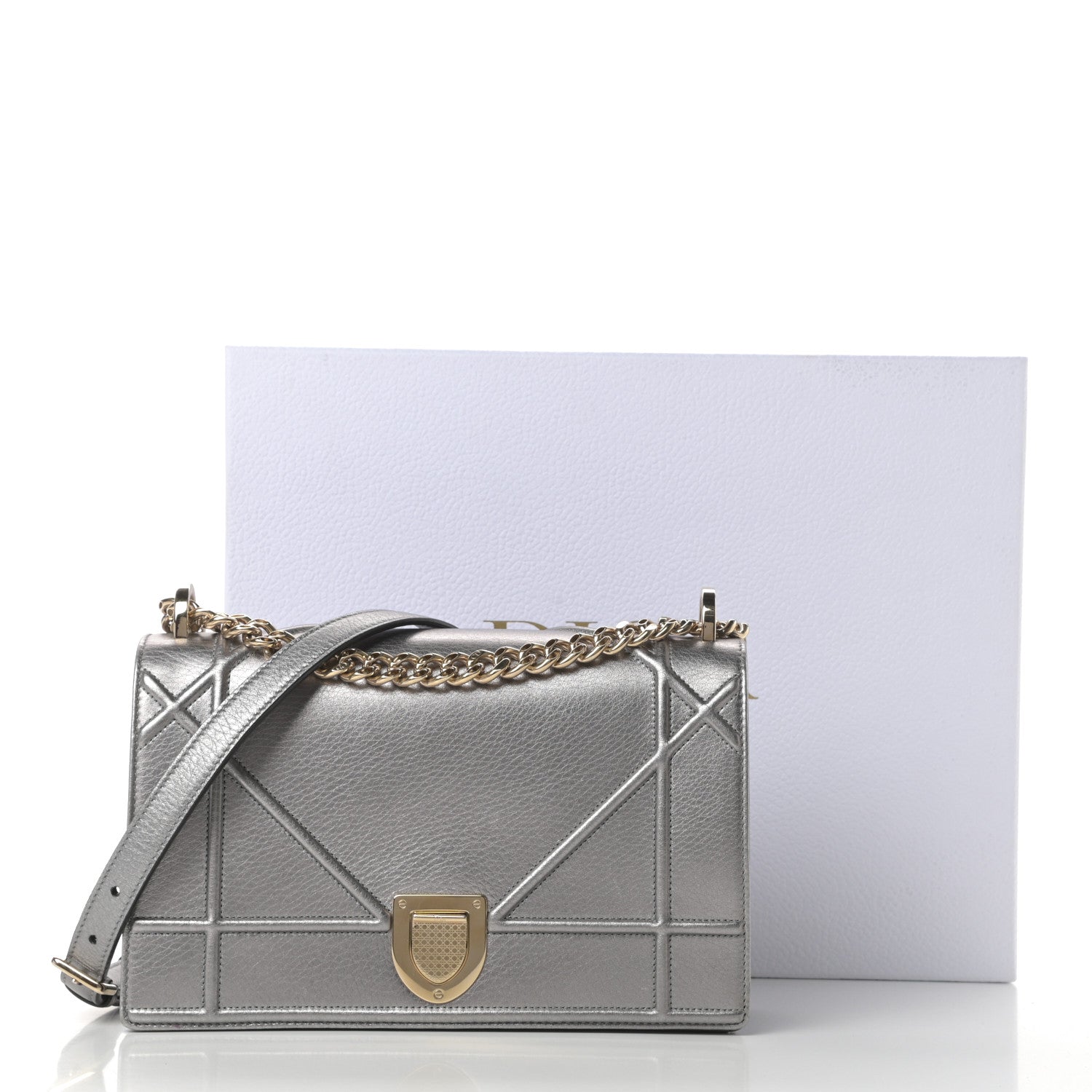 Christian Dior Metallic Grained Calfskin Medium Diorama Flap Bag Silver 14 of 14