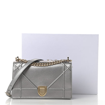 Christian Dior Metallic Grained Calfskin Medium Diorama Flap Bag Silver 14 of 14