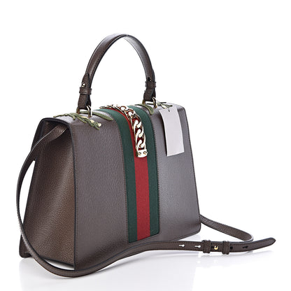Gucci Calfskin Embroidered Medium Sylvie Top Handle Bag New Acero Multicolor 3 of 10