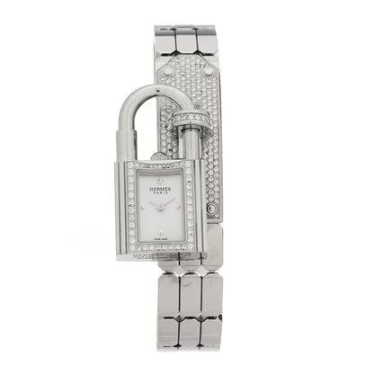 Hermes Stainless Steel Diamond Pave 16mm Kelly Quartz Watch 1 of 6