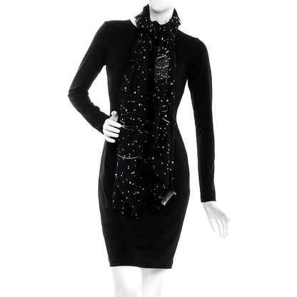 Christian Dior Wool Silk Astrological Sagittarius Constellation Scarf Stole Black 6 of 9