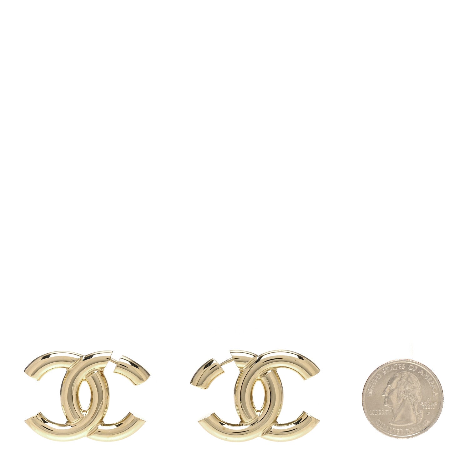 Chanel Metal Large CC Earrings Light Gold 2 of 4