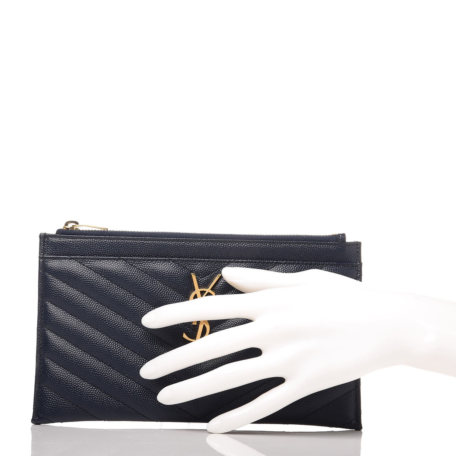 Saint Laurent Grain De Poudre Chevron Monogram Bill Pouch Navy 2 of 7