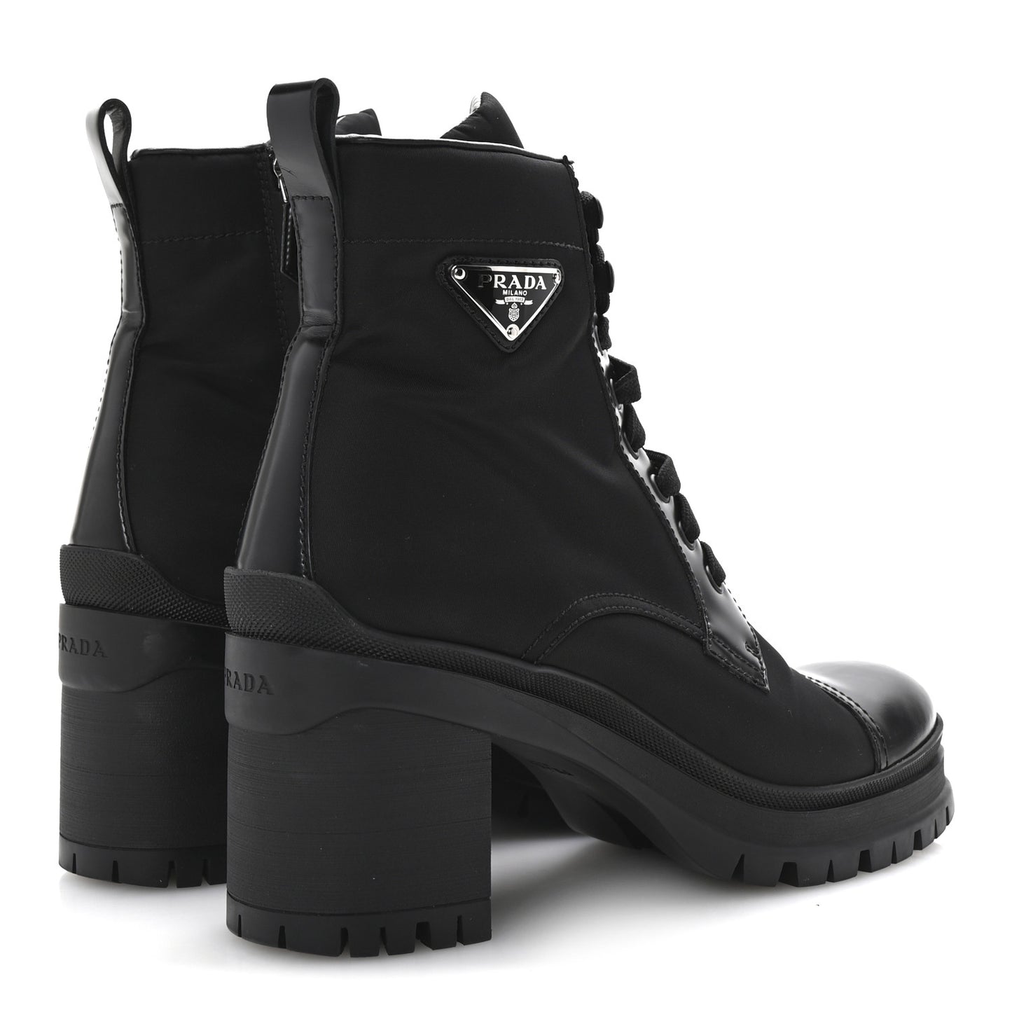Spazzolato Re-Nylon Metal Triangle Logo Lace Up 55mm Ankle Boots 40 Black