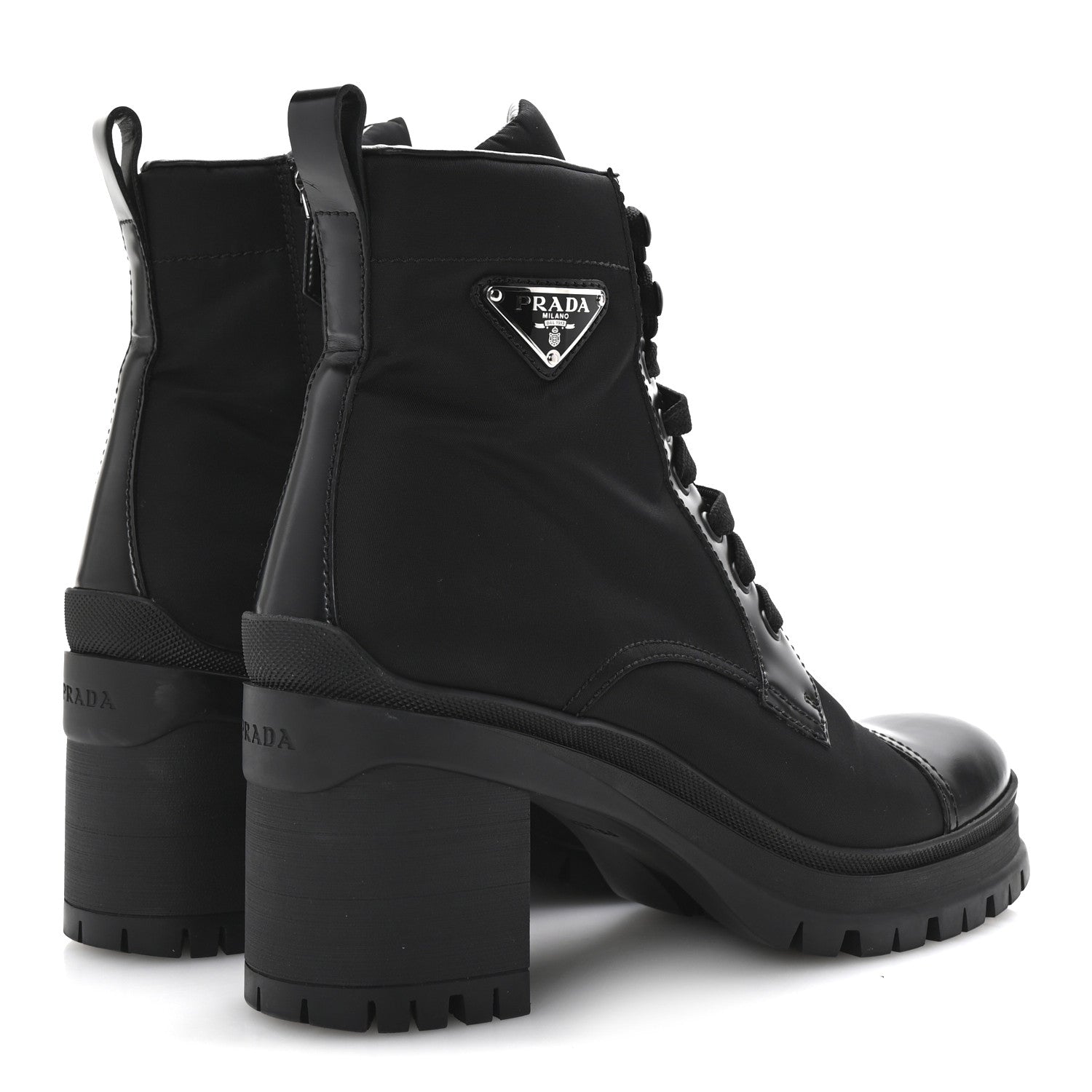 Prada Spazzolato Re-Nylon Metal Triangle Logo Lace Up 55mm Ankle Boots 40 Black 5 of 9