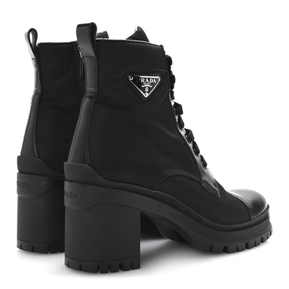 Prada Spazzolato Re-Nylon Metal Triangle Logo Lace Up 55mm Ankle Boots 40 Black 5 of 9