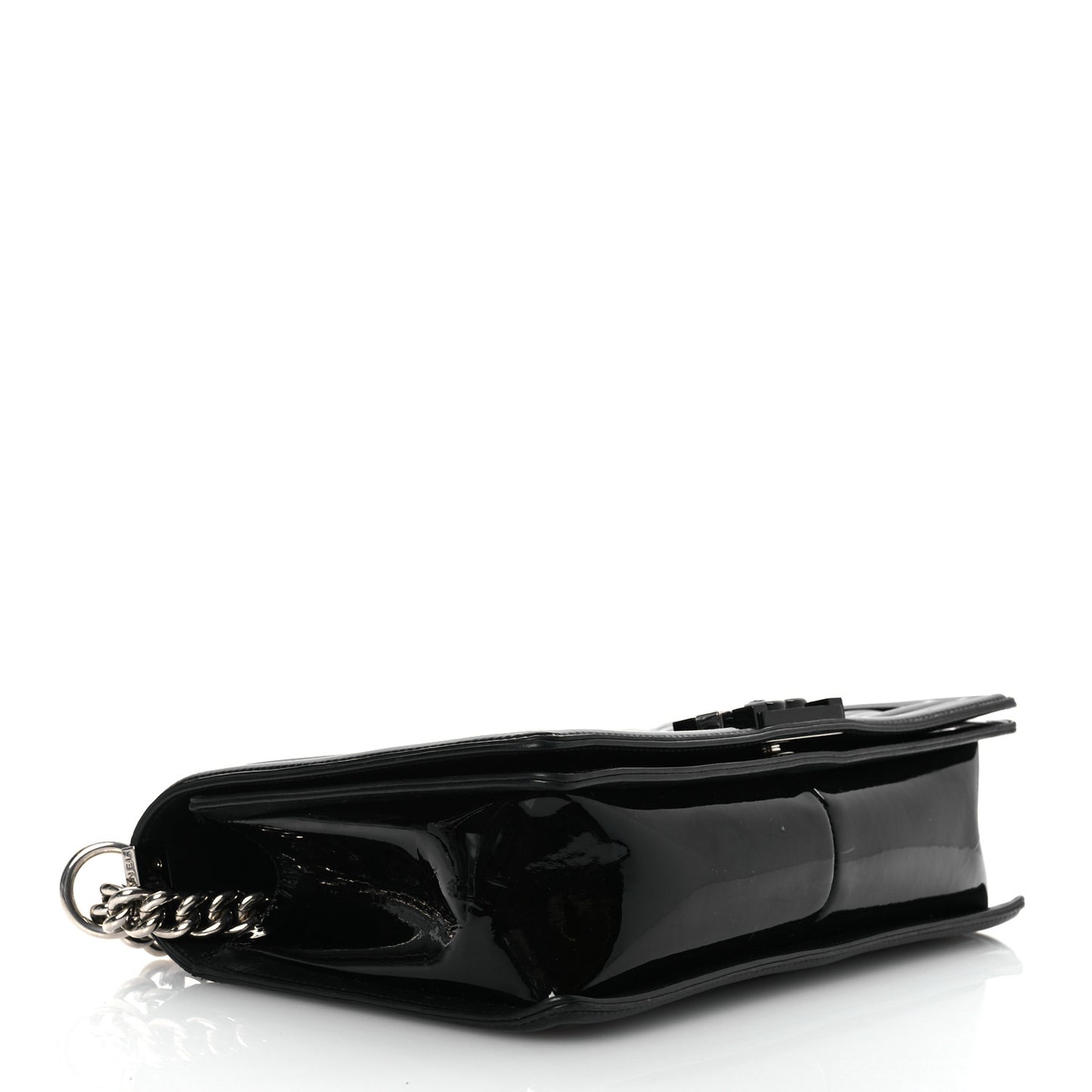 Patent Calfskin Quilted New Medium Plexiglass Boy Flap Black
