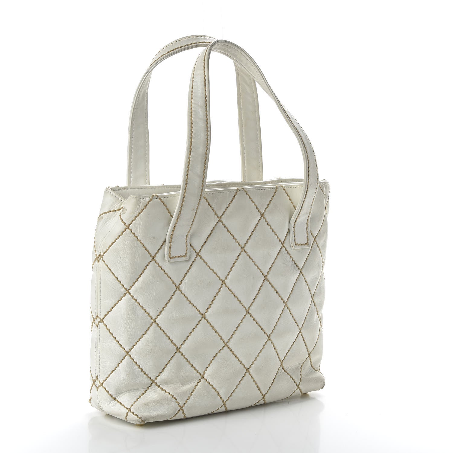 Chanel Calfskin Wild Stitch Tote White 3 of 11