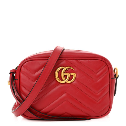 Gucci Calfskin Matelasse Mini GG Marmont Chain Shoulder Bag Hibiscus Red 1 of 11