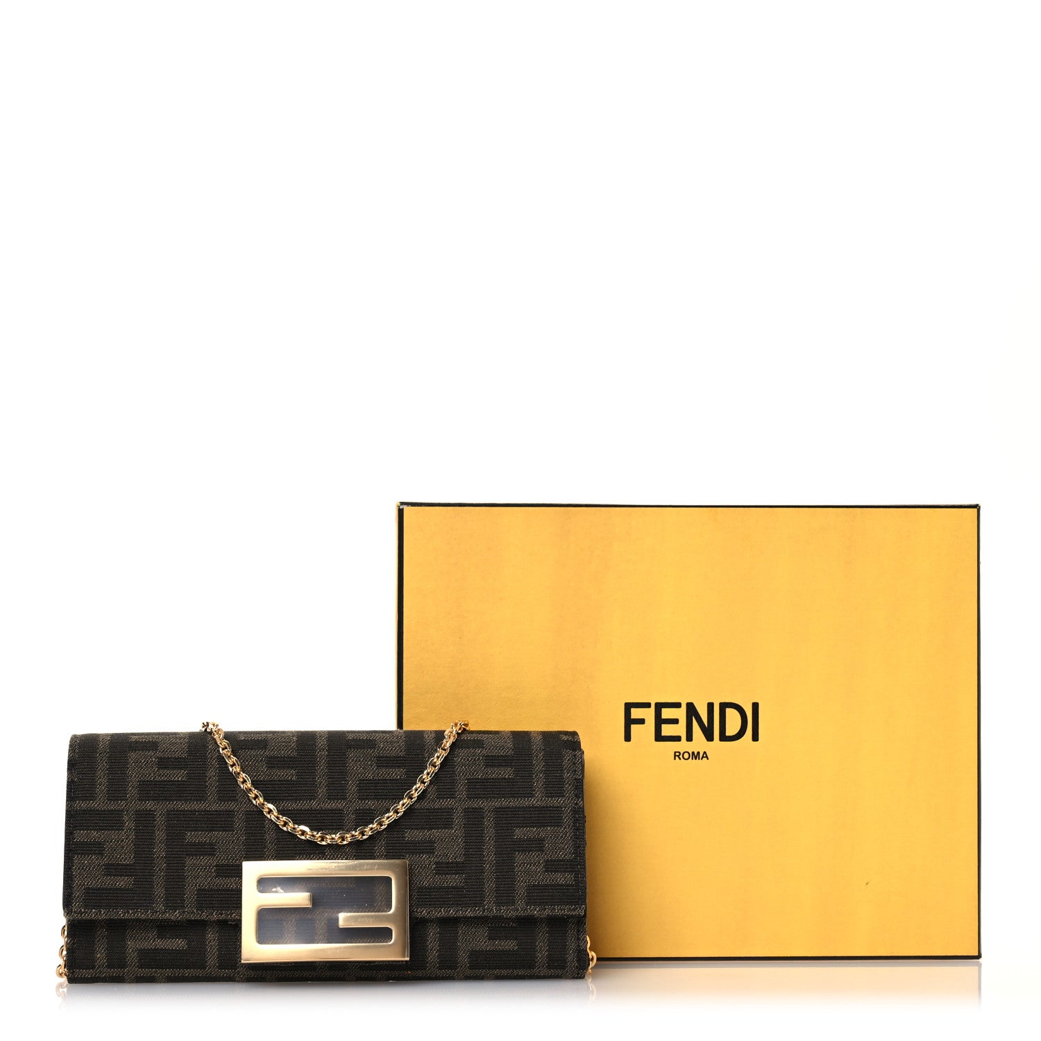 Fendi Fabric Jacquard FF 1974 Continental Wallet On Chain Tobacco Moro 16 of 16