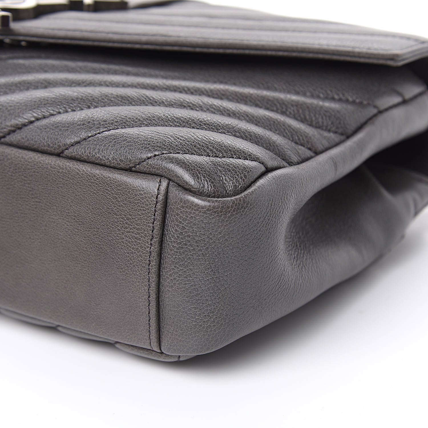 Saint Laurent Sheepskin Matelasse Chevron Monogram Medium College Bag Light Coal 11 of 13