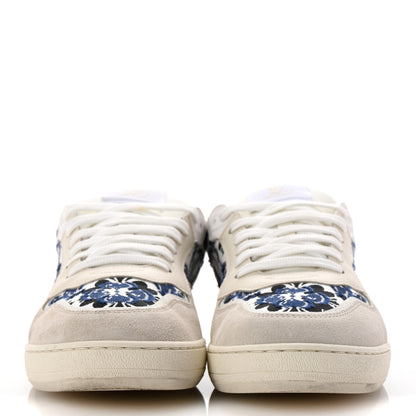 Louis Vuitton Suede Calfskin Floral LV Stadium Low Top Sneaker 37.5 White Blue 3 of 9