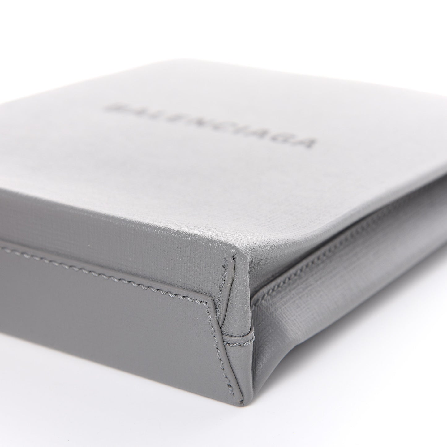 Squared Calfskin Logo Shopping Envelope Clutch Balenciaga Grey
