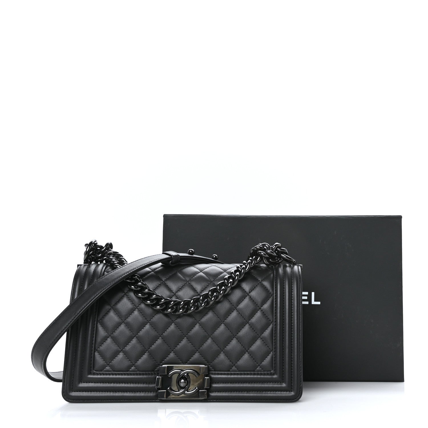 Chanel Calfskin Quilted Medium Boy Flap So Black 11 of 11