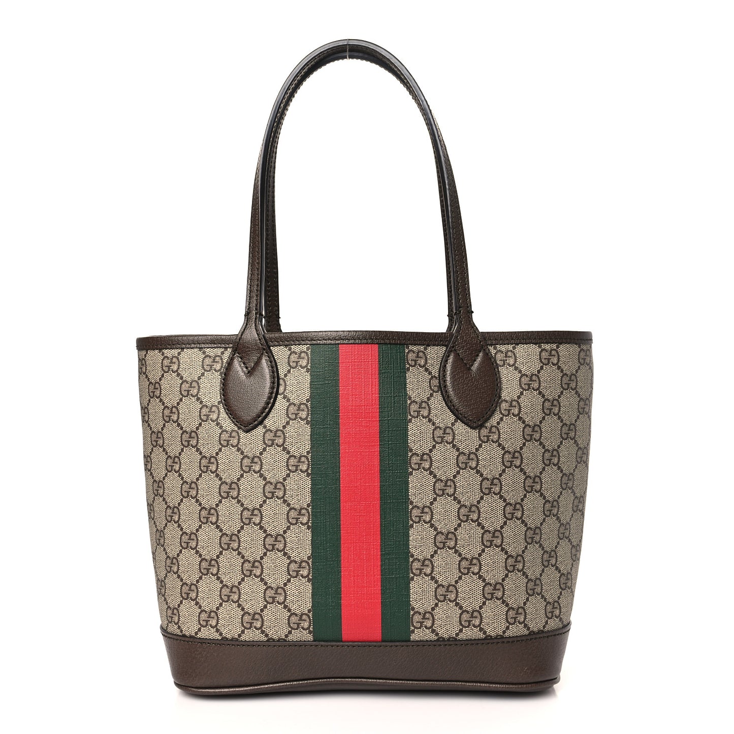GG Supreme Monogram Textured Dollar Calfskin Web Small Ophidia Tote Beige Ebony New Acero