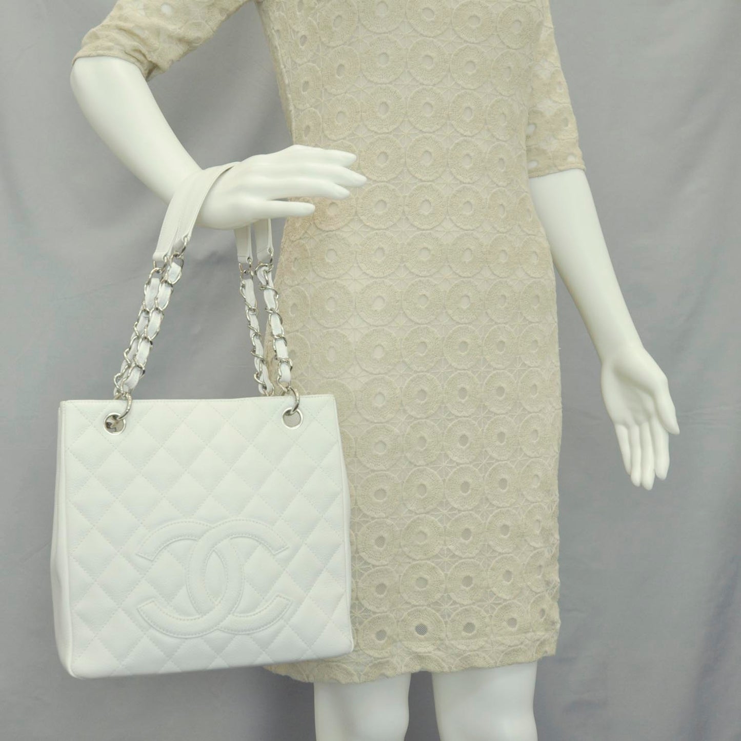 Caviar Petit Shopping Tote PST White